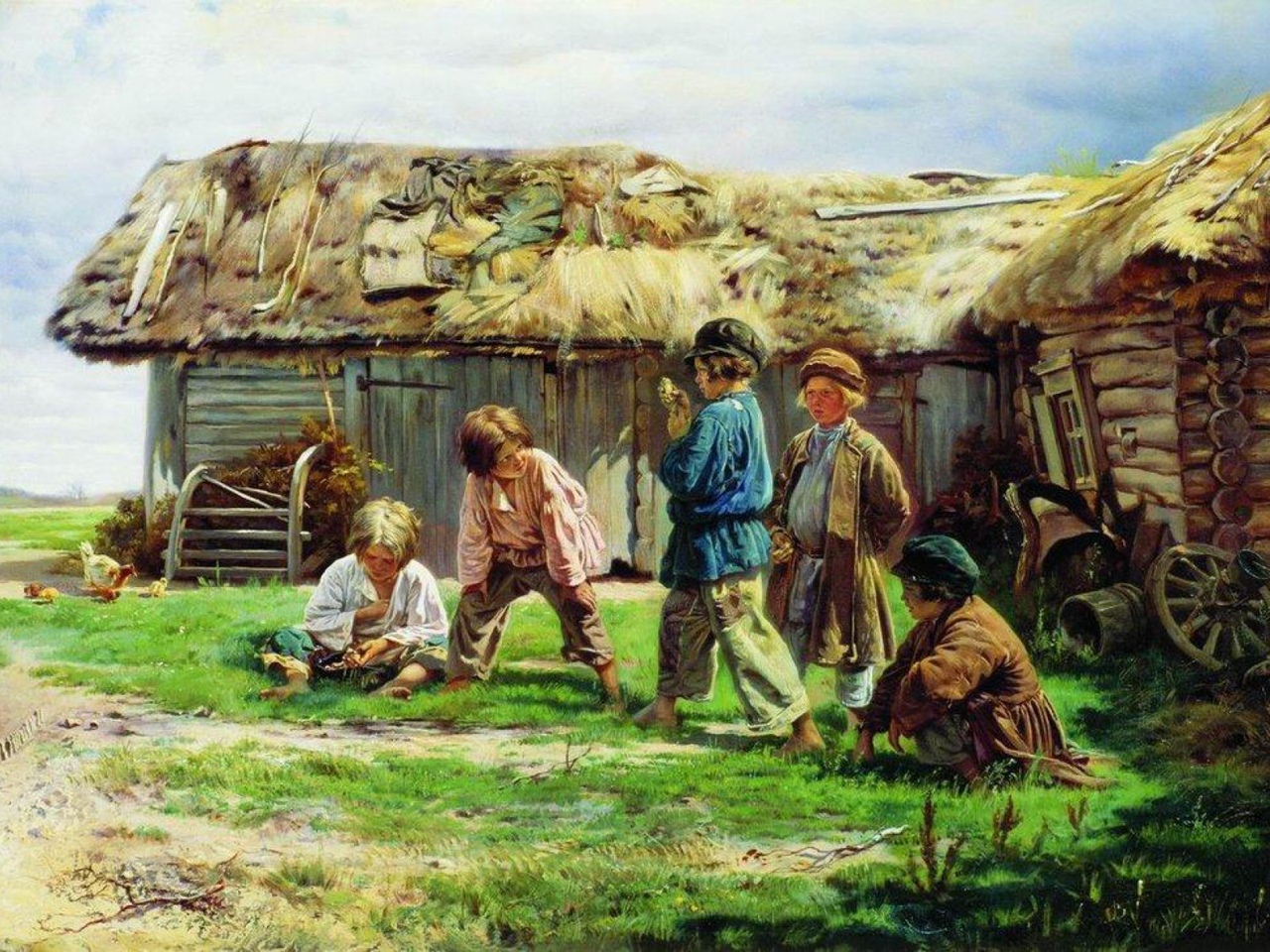 Жизнь крестьянская семья. Картина Маковского игра в бабки.